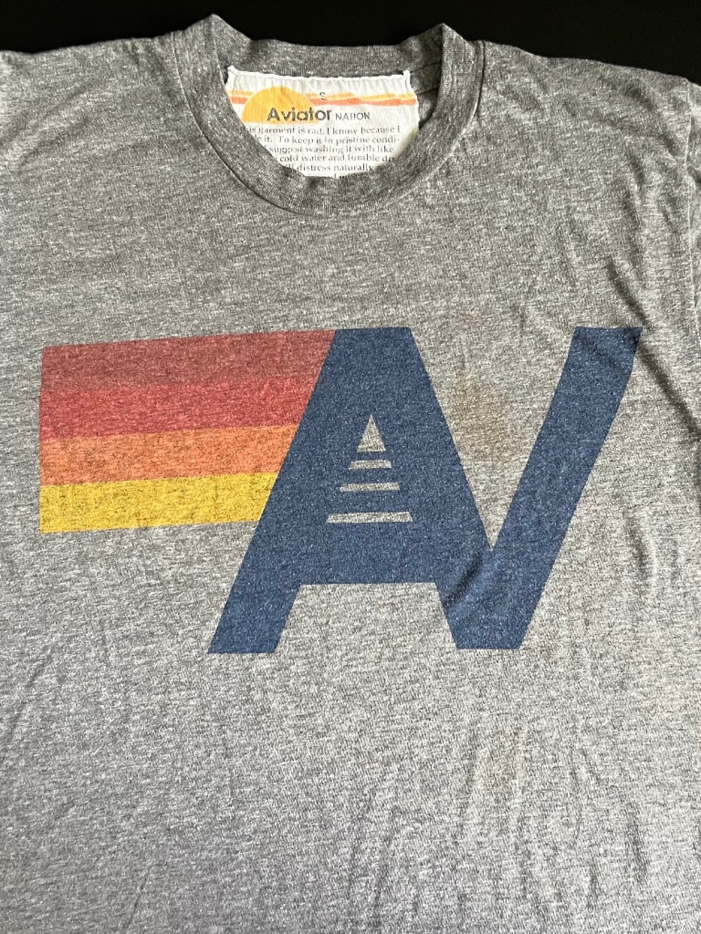 Aviator Nation Heather Grey Collectible Retro Logo Tee Shirt Size S Unisex
